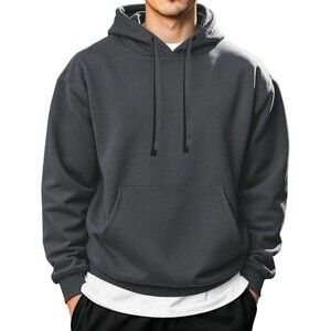 COOFANDY Men Dark Grey Pullover Long Sleeve Drawstring Gym Hoodies Sweatshirt